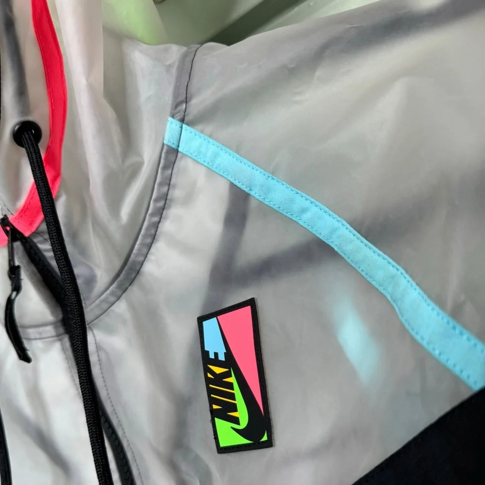 Vintage Rare Nike See Thro Windbreaker Jacket with Neon Stripes & Logo - Picture 5 of 13